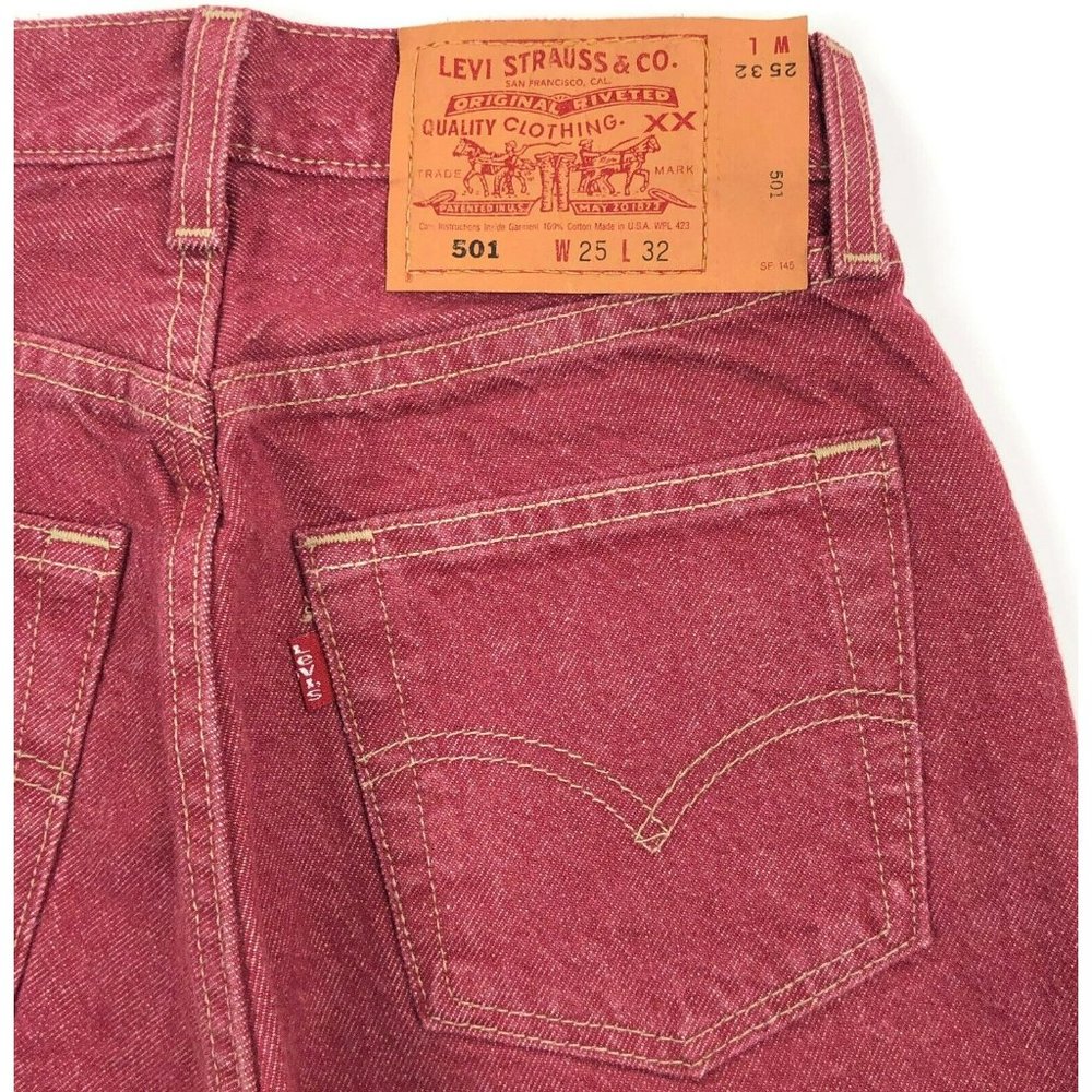Levis 501 For Women 25x32 Red Jeans Vintage Button Fly Straight Leg Made In USA - Picture 10 of 10